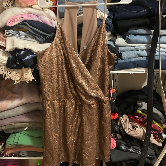 JUST FAB - sequinned bronze ROMPER - Picture 2 of 3